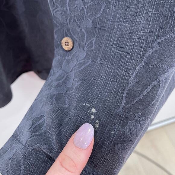 Tommy Bahama Shirt XL Charcoal Gray Silk Floral Camp Button Down Short Sleeve - Picture 11 of 13